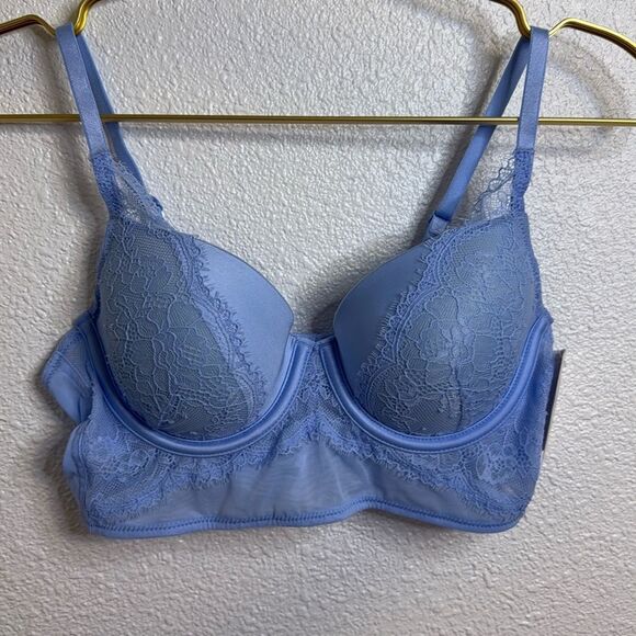 NWT-Auden-Long Line Light Blue Lightly Lined Lace Demi bra w/ Underwire-Size 34B - Picture 3 of 9